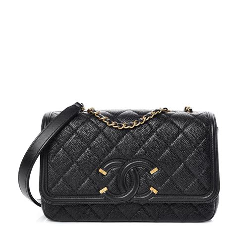 CHANEL Caviar Quilted Small CC Filigree Flap Black